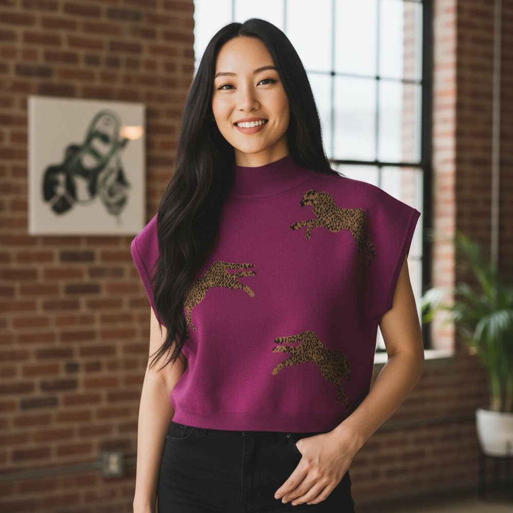 Vestique Purple Leopard Print Top